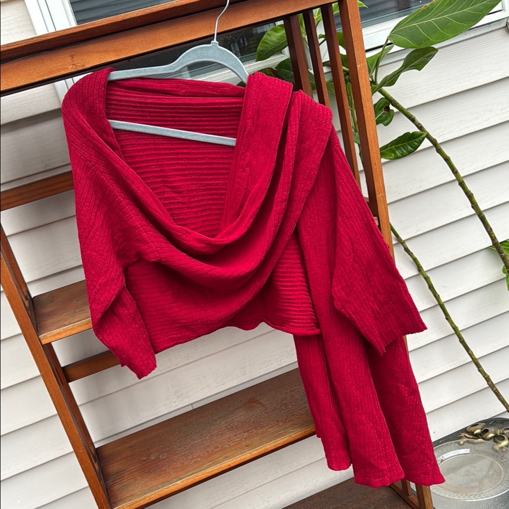 French Designer Deep Red Cardigan-Shawl